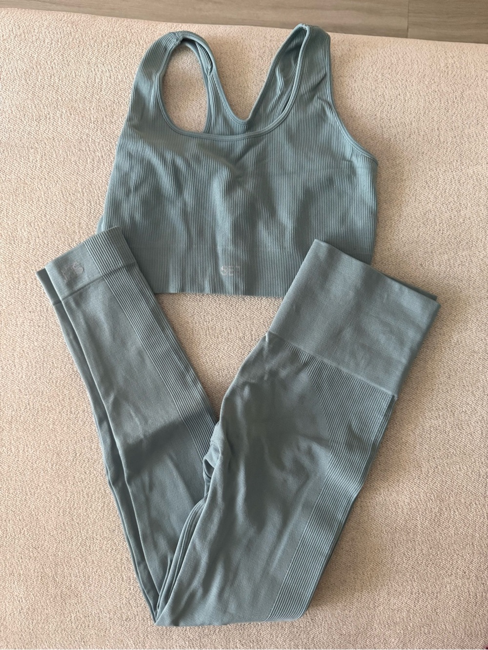 SET Active x Madelyn Cline Ribbed Seamless Sports Bra & Leggings Set in Mist